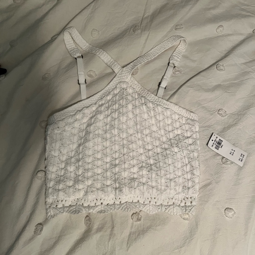 White crochet Hollister halter crop top